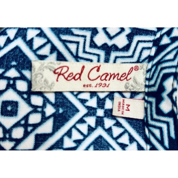 Red Camel Women's Medium Navy Red Floral Bell Sleeved Dress Boho Festival - Picture 3 of 10